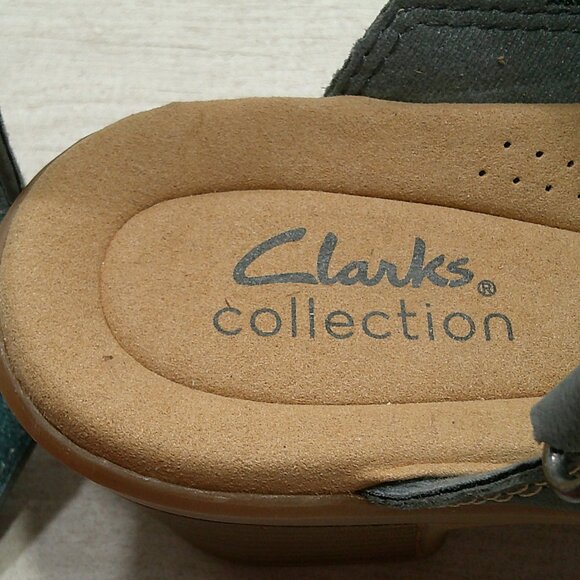 Clarks Collection Emily2 Mist Block Blue Grey Suede Nubuck Heel Sandals Size 7M - Picture 8 of 13